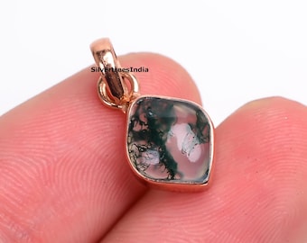 Collar con colgante de ágata musgosa: plata de ley 925, delicada joya nupcial