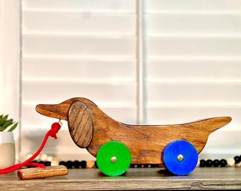 ANTIQUE PULL-ALONG dog / pull behind weenie dog / dachshund