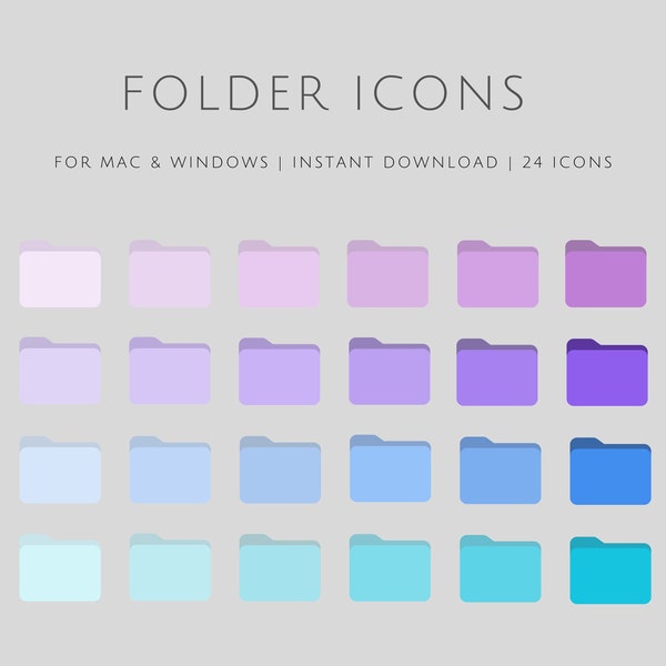 24 Desktop Folder Icons, Purple, Teal, Blue, Lavender, Mac & Windows PC, Minimal, INSTANT DOWNLOAD, Mac desktop icons, Mac Folder Icons