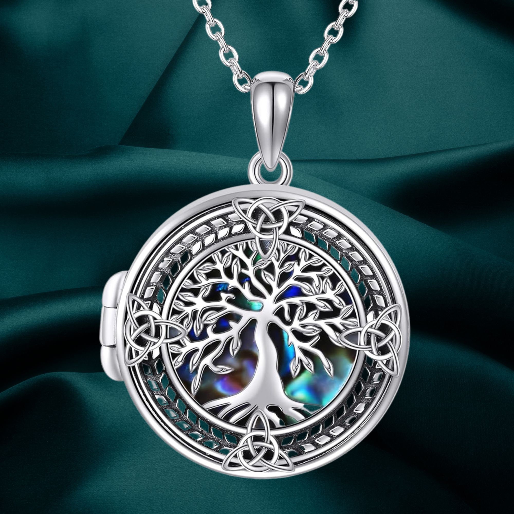 Tree of Life Locket Necklace Sterling Silver Abalone Shell Tree of Life Locket Necklace That Holds Pictures for Women Jewelry