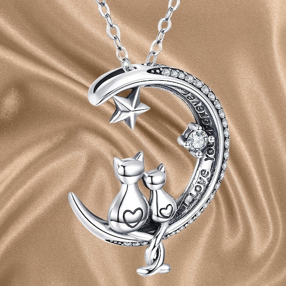 Collier chat en argent sterling 925 avec pendentif chat sur la