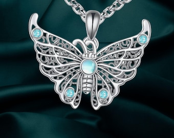 Butterfly Necklace 925 Sterling Silver Moonstone Butterfly Jewelry