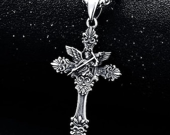Collar de San Miguel de plata de ley 925 con amuleto y medalla para hombres y mujeres con cadena Rolo de 0.098 in de 22.0 in + 2.0 in
