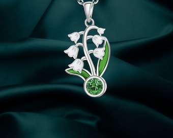 Lilly Flower Necklace May Birthstone Lily Of The Valley Necklace 925 Sterling Silver