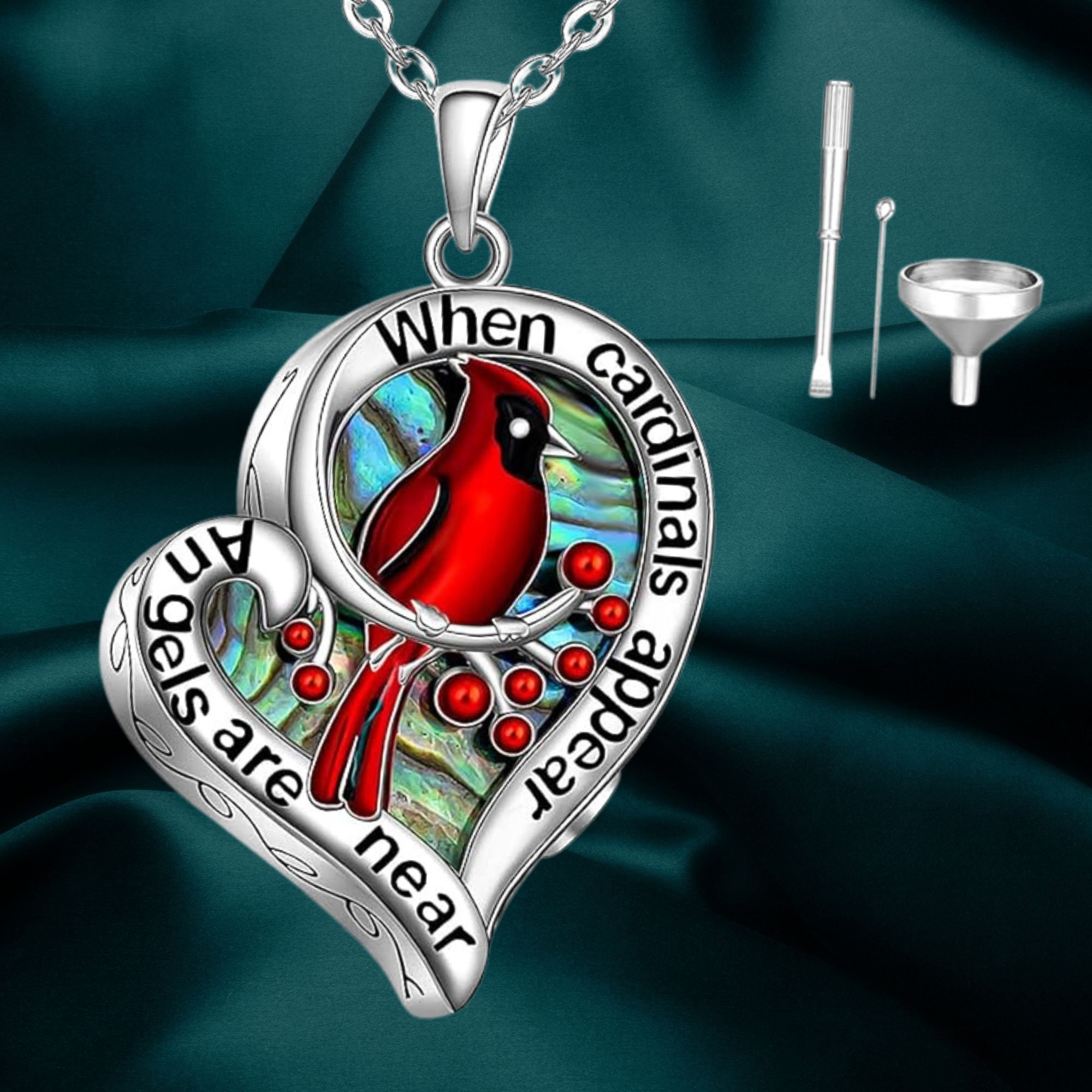 Love Heart Cardinal Urn Necklace Cardinal Urn Heart Red Bird Spiritual