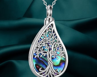 Urn Necklace for Ashes 925 Sterling Silver Abalone Shell Tree of Life Cremation Jewelry for Ashes Memory Jewelry for Women