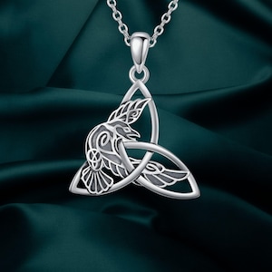 Celtic Raven Pendant Necklace for Women Celtic  Necklace 925 Sterling Silver Viking Raven Crow Witches Knot Gothic Jewelry Gifts