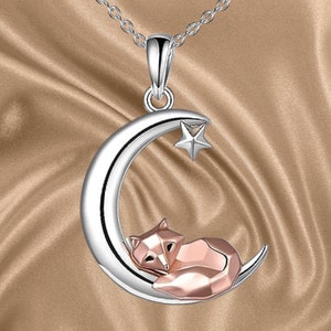 Sterling Silver Fox Necklace for Women Origami Fox Moon Necklace Gifts