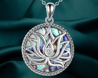 Lotus Necklace 925 Sterling Silver Moonstone Pendant Necklace Yoga Lotus Jewelry for Women