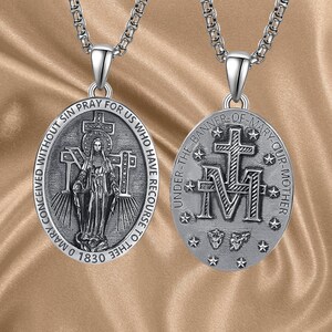 925 Sterling Silver Patron Saint Necklace | Amulet Necklace Cross Jewelry for Men with 2.5mm 22&quot;+2&quot; Rolo Chain