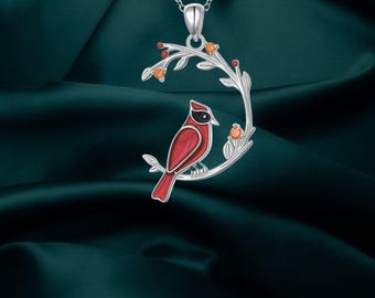 Red Cardinal Pendant Necklace Sterling Silver Memorial Jewelry For Women