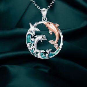 Dolphin Wave Necklace 925 Sterling Silver Dolphin Pendant Necklace For Women