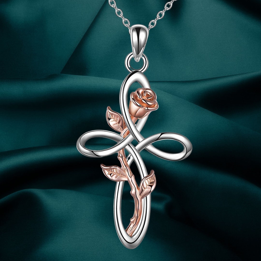 Cross Necklace With Sunflower Rose Flower Sterling Silver Infinity Love ...