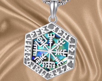 Compass Necklace Sterling Silver Compass Jewelry for Women Norse Vegvisir Pendant Gift