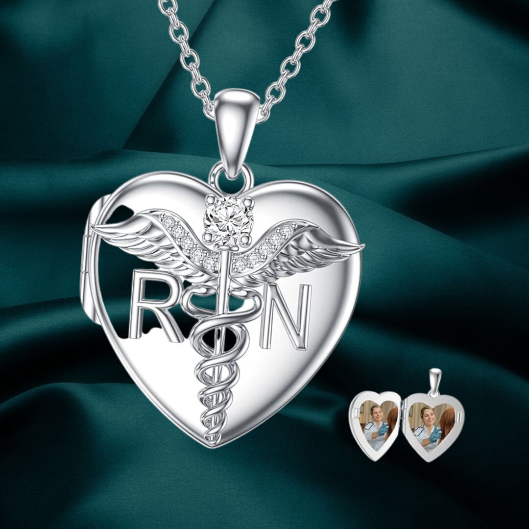 Nurse Pendant Sterling Silver Nurse Necklace Caduceus Angel Wings RN
