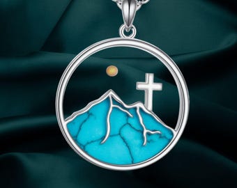 Mountain Cross Necklace 925 Sterling Silver Mustard Seed Cross Necklace Jewelry for Women