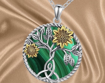 Sunflower Necklace 925 Sterling Silver Tree of Life Necklace Sunflower Pendant Necklace Jewelry