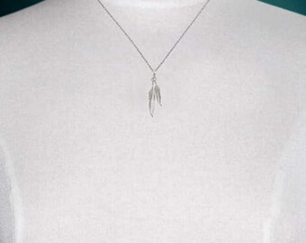 Feather Necklace Sterling Silver Bird Necklace Two Feather
