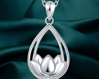 Tropfen Urne Halskette 925 Sterling Silber Lotus Blume Feuerbestattung Schmuck Andenken Urne Anhänger Halskette für Asche