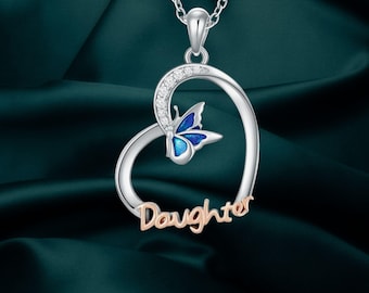 Daughter Love Heart Necklace 925 Sterling Silver Love Butterfly Heart Daughter Necklace For Women Girls