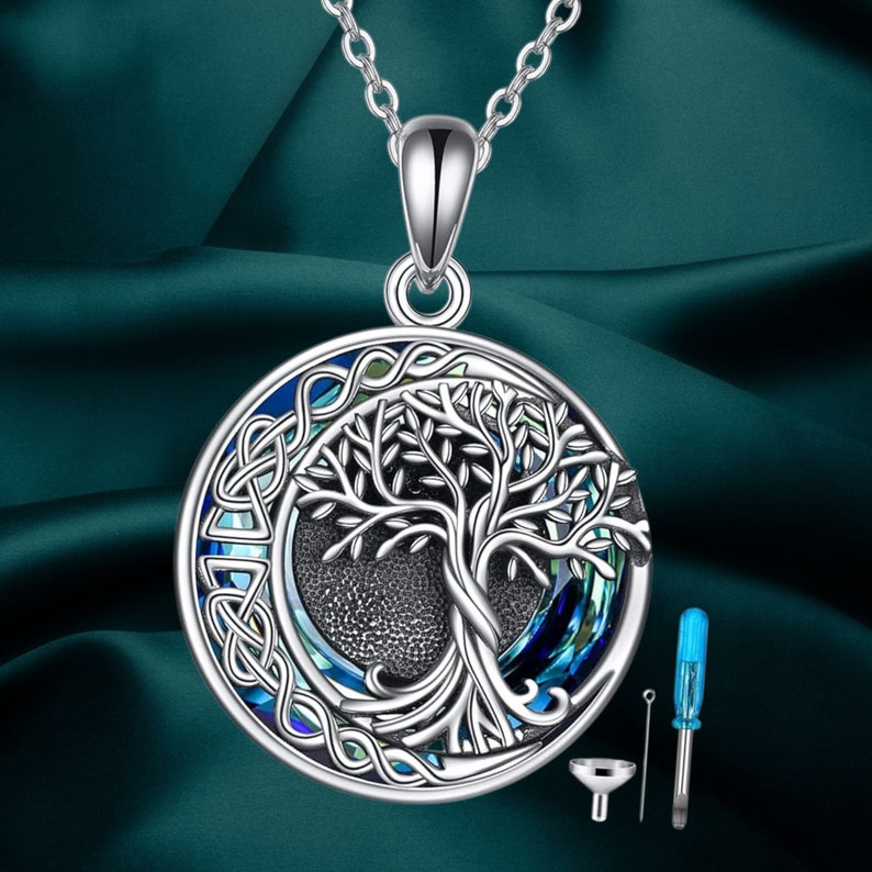 Sunflower Ashes Keepsake Ring - 925 Sterling Silver Cremation Jewelry For Women, Memorial Ring With Opal & Tree Of Life - View #2