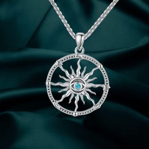 Round Evil Eye Necklace 925 Sterling Silver Sun Necklace Evil Eye Pendant Necklace For  Men Women