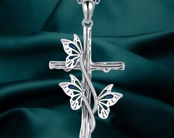 Butterfly Cross Necklace Jewelry for Women Sterling Silver Cross Necklace Gifts for Girls