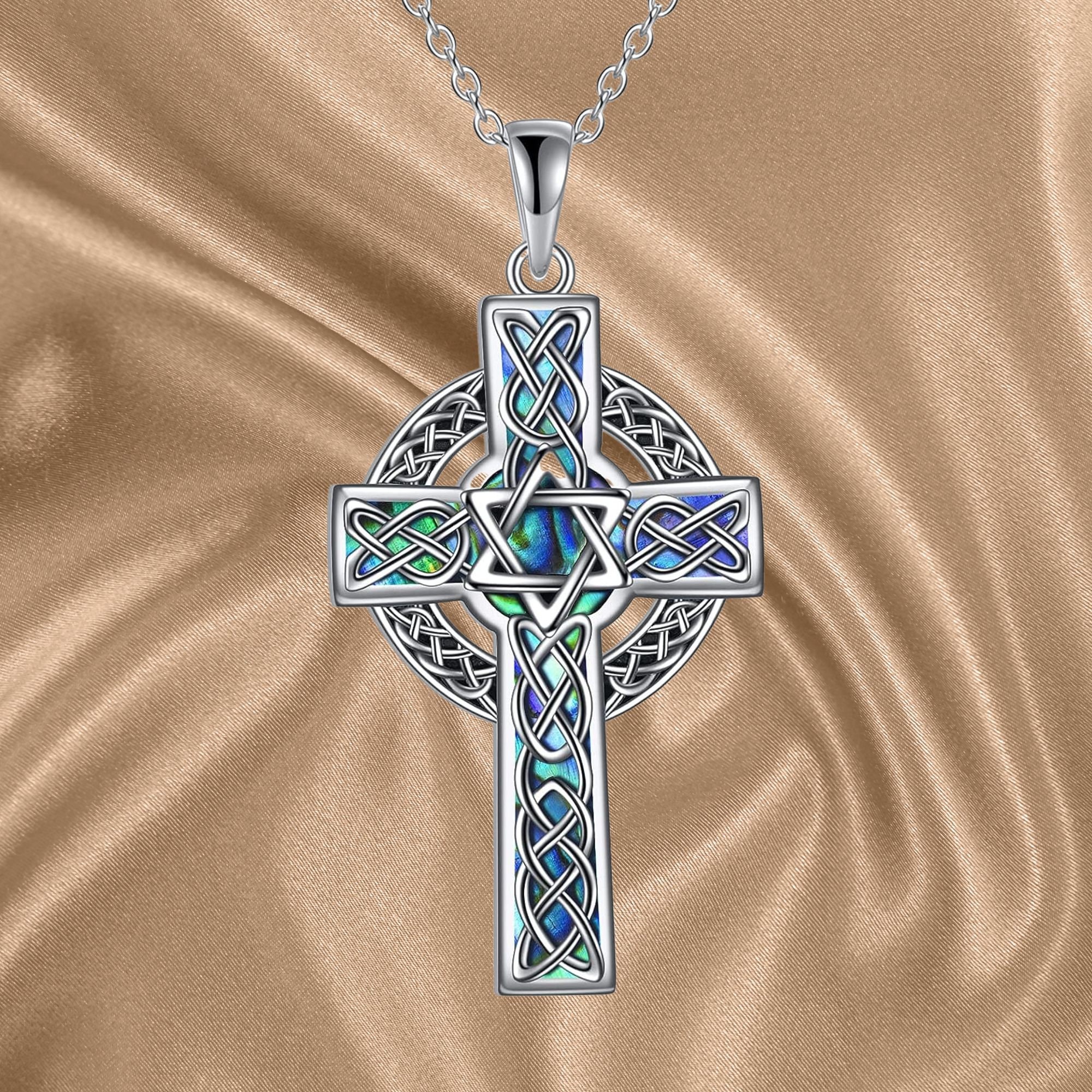 Celtic Cross Necklace Sterling Silver Celtic Knot Pendant Abalone Shell ...