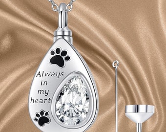 Pet Cremation Jewelry Urn Necklace for Ashes for Dog/Cat/Pets Sterling Silver Paw Print Memorial Pendant Keepsake Cremation Jewelry Gifts