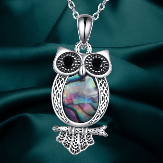 Collana con gufo a forma di cuore in argento sterling 925 con zirconi cubici, per donna - Italia