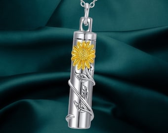 Feuerbestattung Schmuck Sterling Silber Sonnenblume Blume Urne Halskette für Asche Gedenkandenken Schmuck für Frauen