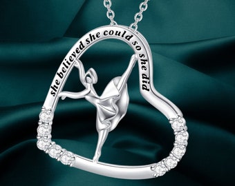 Ballerina Necklace 925 Sterling Silver Heart Necklace Ballerina Dancer Gymnasts Ballet Dance Pendant Necklace Dance Jewelry Gifts for Women