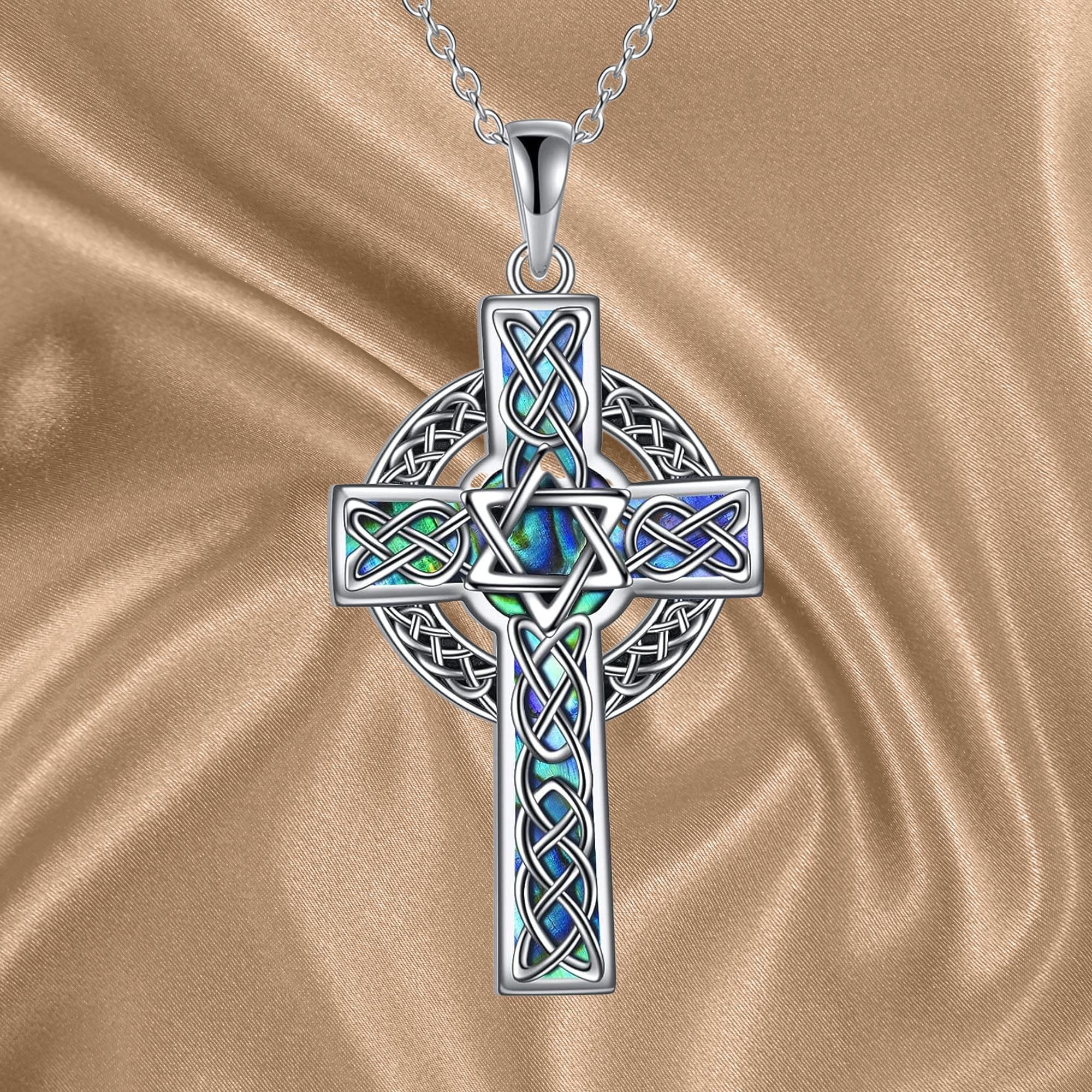 Celtic Cross Necklace Sterling Silver Celtic Knot Pendant Abalone Shell ...