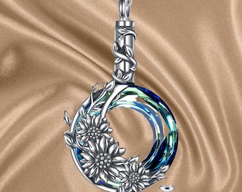 Sunflower Urn Necklace for Ashes of Loved Ones 925 Sterling Silver Cremation Butterfly Jewelry for Women Heart Urn