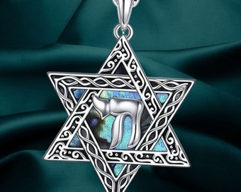 Star of David Necklace Sterling Silver Cross Tree of Life Abalone Shell Jewish Jewelry for Women Men