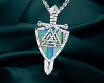 Shield of Faith 925 Sterling Silver Abalone Shell Cross Shield Valknut Viking Necklace