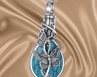 Butterfly Urn Necklaces for Ashes of Loved Ones 925 Sterling Silver Cremation Butterfly Jewelry for Women Heart Urn