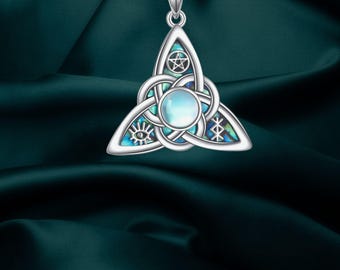 Irish Celtic Knot Necklace Moonstone 925 Sterling Silver Abalone Jewelry For Women