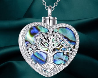 Tree of Life Heart Urn Necklace Gifts for Ashes for Women Men Sterling Silver