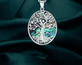 Tree of Life Couple Necklace 925 Sterling Silver Abalone Shell Pendant Necklace for Women Tree of Life Jewelry