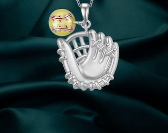 Softball Necklace 925 Sterling Silver Softball Glove Pendant Sports Lover Gift