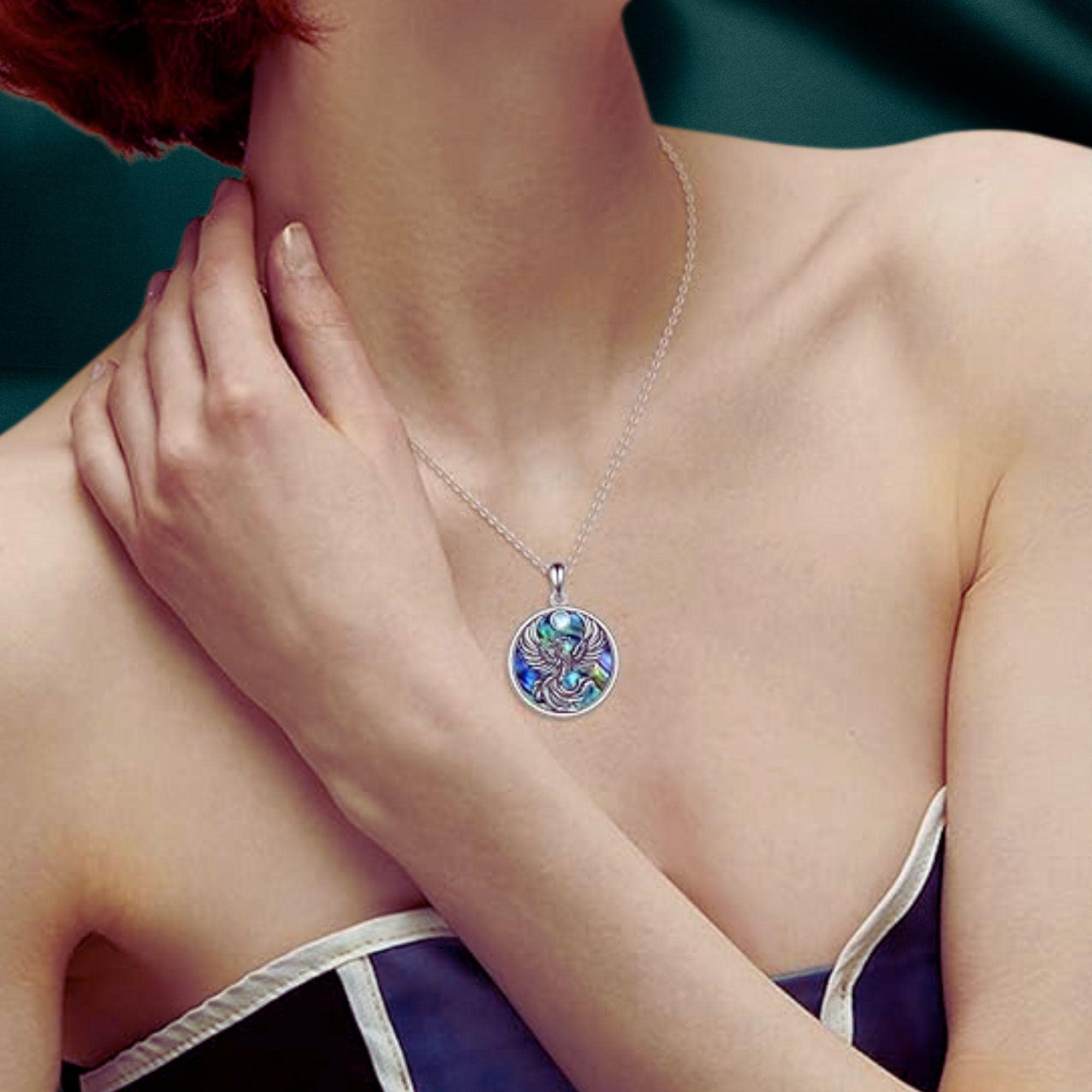 AOBOCO Phoenix Collana da donna in argento Sterling 925 con cristallo blu, Argento sterling 925 Cristallo