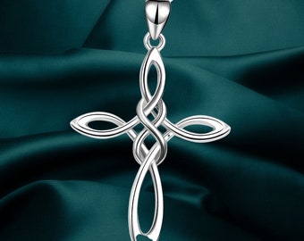 Celtic Knot Cross Necklace, Celtic Cross 925 Sterling Silver Polished Religious Infinity Love Irish Celtics jewelry for Women Girls