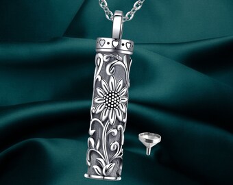 Collar de urna celta con forma de flor, barra cilíndrica en forma de corazón, collar para cenizas, colgante de plata de ley 925, recuerdo para cenizas.