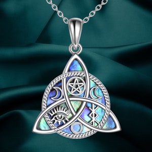 Triple Moon Goddess Necklace Sterling Silver Pentagram Pentacle Pendant Pagan Wiccan Magic Amulet Tree of Life Jewelry for Women Men 18&quot;