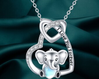 Elephant Heart Necklace 925 Sterling Silver Heart Pendant Necklaces Jewelry Gifts for Women Teen Girls Mum Girlfriends Birthday Gift