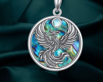 Phoenix Necklace Abalone Shelll 925 Sterling Silver Moonstone Phoenix Bird Pendant Necklace For Women