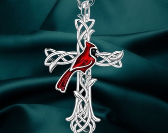 Cardinal Bird Necklace Cross Necklace for Women Sterling Silver for Couples Gift
