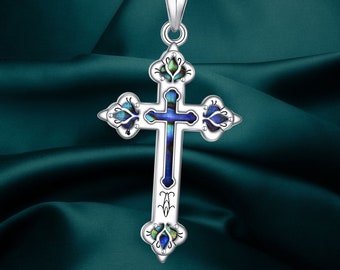 Collana con croce in argento sterling 925 con nodo celtico e croce con ciondolo a forma di cuore con infinito e amore, 45,7 cm - Italia
