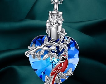 Cardinal Urn Necklace For Women Cremation Jewelry for Ashes for Women Red Cardinal Urn Necklace for Ashes Sterling Silver Cardinal Cremation